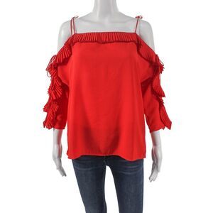 Delfi Women Red Off Shoulder Blouse 3/4 Sleeve Polyester Size M